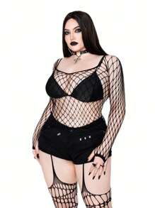 Whyspr 大码女式方领长袖透视激光切割性感衬衫