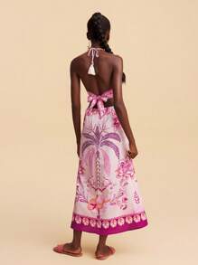 Travachic Vestido feminino com estampa de tecido e ombros de fora, sem costas - Rosa - Ver 2