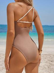 Swim Vcay 1pc Women's Sexy One-Piece Swimsuit, Casual Vacation Simple Colorblock Halter Style, Textured Fabric For Summer