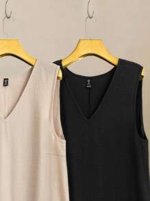 Al Najma Plus Size Women's Casual Solid Color V-Neck Dress