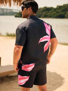Manfinity Swimmode 男士花卉印花短袖单排扣衬衫和短裤沙滩套装