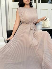 Modelyn Plus Size Sleeveless Solid Color Dress, Fashionable For Summer - Pink - View 6