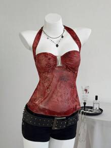 Elamini Women's Sexy Printed Spaghetti Strap Camisole - Red - View 1