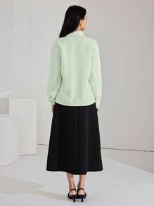 Heiryn 女式水钻装饰落肩长袖单排扣优雅衬衫