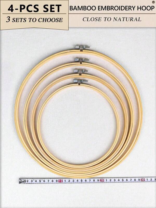 4 قطع/مجموعة حلقات التطريز المصنوعة من مادة البامبو البيج، مناسبة للغرز المتقاطعة وتطريز الإبرة، قوية وصلبة، وتصلح للزينة والديكور كالحلم الصيادي، وللأعياد كعيد الميلاد والهالوين، ومشابك الهاتف والحقائب والملابس والشعر والمكاتب والسيارات