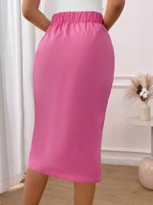 Falda casual de largo medio, sencilla, para uso diario - Rosa Fucsia - Ver 2