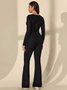 SHEIN Unity 2pcs Women Elegant Knitted Top And Flared Pants Set Fall Cloth For Women - Black - View 2