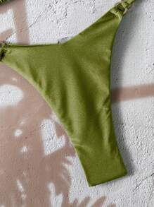 Swim Vcay 女士纯色性感比基尼套装，夏日海滩 - 橄欖綠 - 查看 6