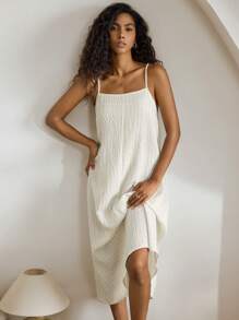 Ocili Leisure Women's Simple Natural Linen Comfy Cami Long Dress Lounge Dress Holiday Season