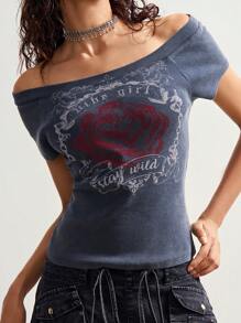 Bohemela 波西米亚风纯色针织露肩短袖女式T恤