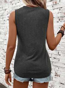 SHEIN LUNE Áo ba lỗ cổ tròn in khẩu hiệu giản dị cho mùa hè - Màu xám đen - Xem 2