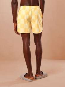 SUMWON Shorts de Praia de Nylon Xadrez, Sunga de Natação, Shorts de Banho com Cadarço e Cintura Elástica, Roupa de Verão para Piscina e Férias - Amarelo - Visão 2