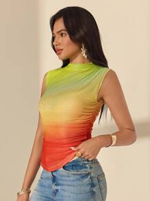 Almamuse Women's Sleeveless Fitted Ombre Ruched Summer Tank Top - Multicolor - View 6