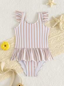 Baby Girls Swimsuit Cute Striped One-Piece Swimwear, Suitable For Summer Swimming And Fashion Leisure - Multicolor - View 3