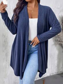 EMERY ROSE Plus Size Women Asymmetrical Hem Loose Casual Commute Outerwear Cardigan Fall Winter Cloth For Women Autumn