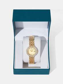MOTF PREMIUM 1PC ROMAN NUMERAL CRYSTAL ADORNED BRACELET WITH SMALL GOLDEN WATCH - Gold - View 1