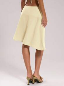 SHEIN BAE 女士优雅不对称下摆半身裙，适合夏季、旅行、海滩 - 黃色 - 查看 2