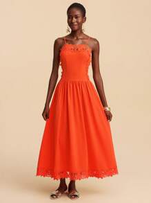 Travachic Chic Spaghetti Strap Plain Orange Dress With Flared Hem And Stylish Finish
