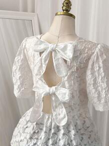 SHEIN Clasi 大码优雅蝴蝶结短袖衬衫 - 白色 - 查看 1