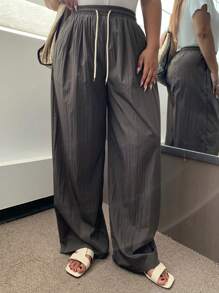 Dazy Plus Pantalones holgados de tiro alto con cordón para mujer de talla grande, casuales, para todas las estaciones, otoño