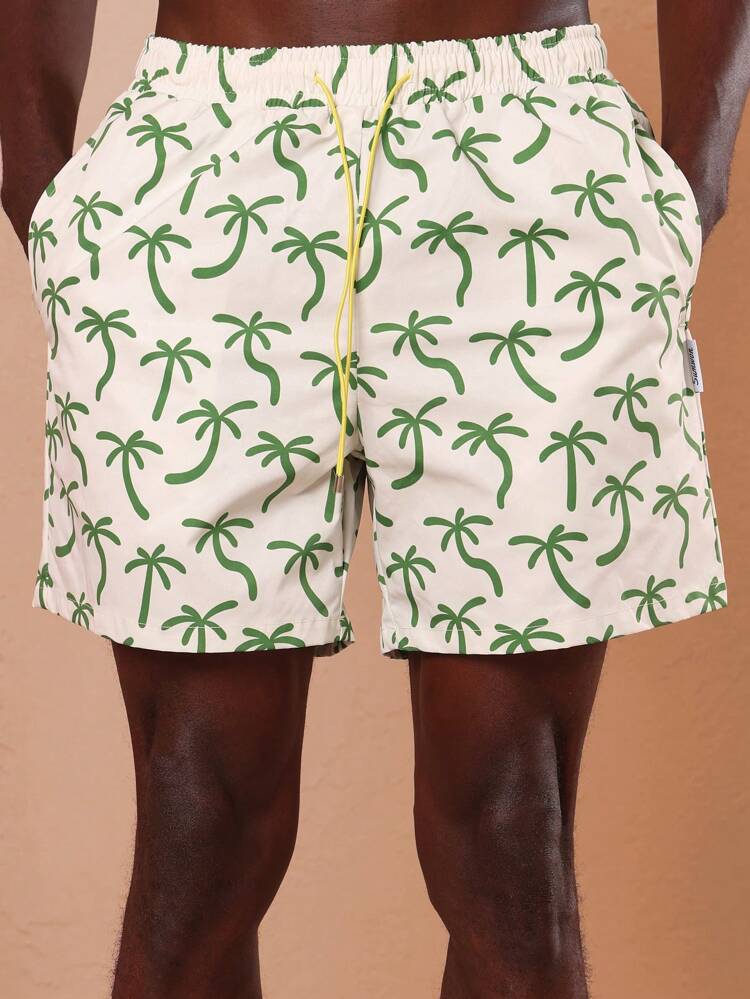 Palm Tree Print Beach Shorts