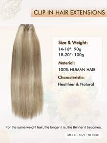 7 piezas Extensiones de cabello con clip rectas de 14-20 pulgadas, extensiones de cabello con doble trama, extensiones de cabello humano con clip, extensiones de cabello con clip