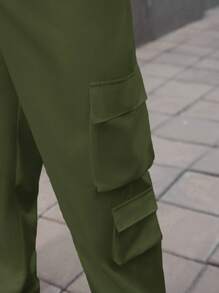 Manfinity Homme 休闲户外宽松抽绳加大码男士长裤，秋季 - 軍綠色 - 查看 7