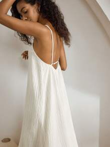 Ocili Leisure Women's Simple Natural Linen Comfy Cami Long Dress Lounge Dress Holiday Season