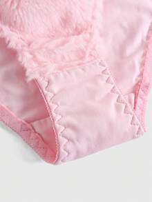 ROMWE Kawaii Cute Bunny Embroidery Plush Non-Wired Bra And Panty Set, For Valentine's Day