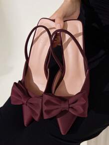 SHEIN X Belle Mariano CUCCOO CHICEST Giày cao gót hở mũi đính nơ cho nữ, lựa chọn trang phục hàng ngày thanh lịch, mua sắm ngoài trời, lễ hội, tiệc tùng, xuân/hè/thu/đông - Màu Đỏ Sâu - Xem 4