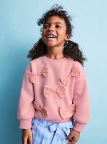 SHEIN Young Girls Back To School Cute 3D Bow Accent Casual Hoodie & Sweatshirt, Autumn Fall Winter - Multicolor - View 3