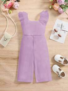 SHEIN Cute Baby Girl Summer Purple Ombre Organza Ruffled Jumpsuit