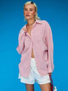 COUREZ Top Oversized com Franzido Lateral de Manga Longa / Tops de Verão Sumner para Mulheres Tops de Verão Fofos Y2K Vintage - Vermelho e Branco - Visão 6