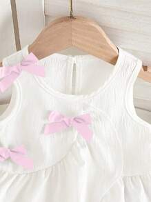 2 件女婴无袖蝴蝶结上衣 + 休闲裤套装，时尚日常兄弟姐妹装，单独出售