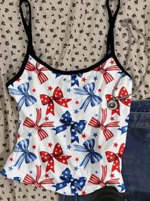 Attitoon 4th Of July Women's Casual Sexy Camisole Crop Top, Independence Day, Vacation Vibes, Spring Break, Beach, Music Festivals