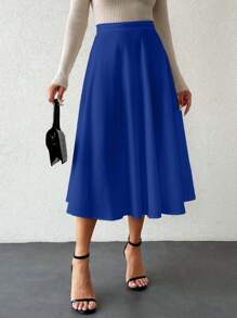 EURMUSE Women's Elegant Romantic Solid Color Flared Skirt, Summer - Royal Blue - View 5