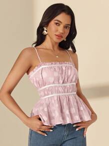 Almamuse Áo hai dây chắp vá bằng vải chiffon lãng mạn dành cho nữ - Hồng - Xem 7