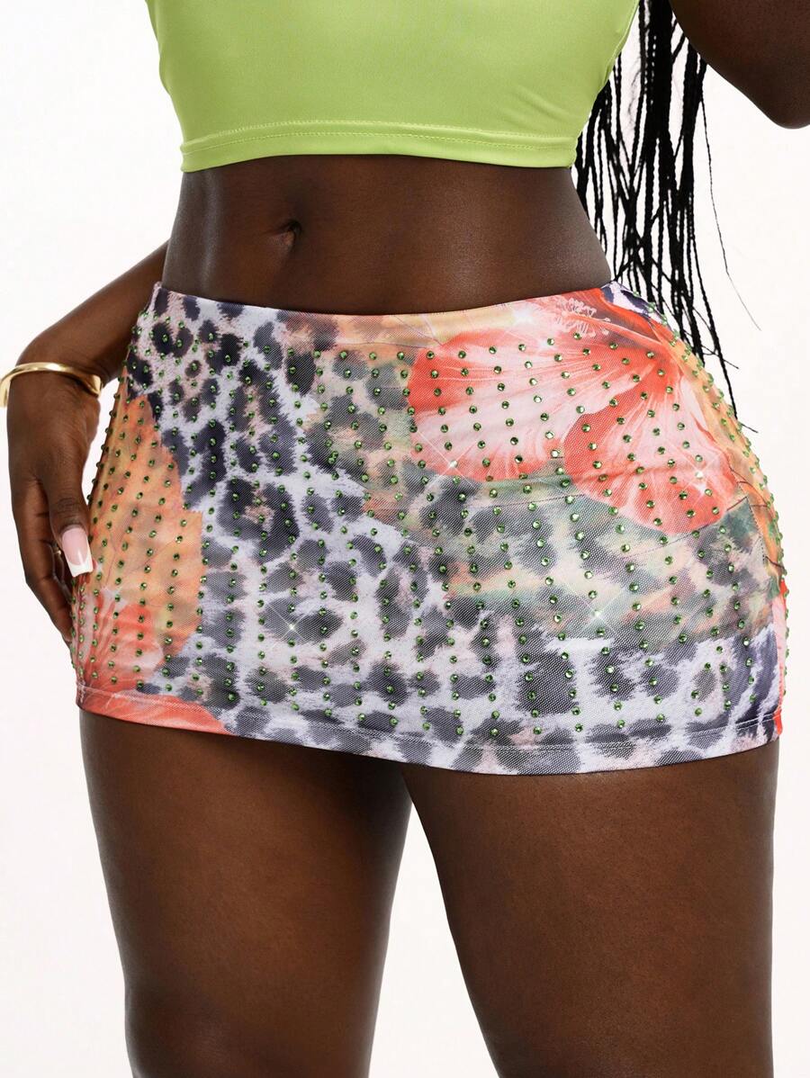 Amplova 豹纹花卉水钻印花迷你裙 - 彩色 - 查看 1