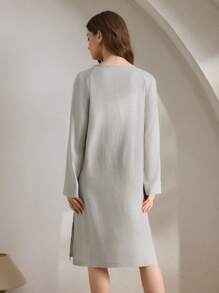 Ocili 休闲天然亚麻V领女士休闲长袍，带贝壳纽扣，节日季