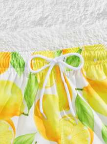 Summer Casual Lemon Random Print Men Beach Shorts - Yellow - View 3