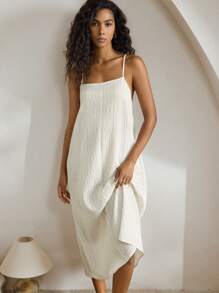 Ocili Leisure Women's Simple Natural Linen Comfy Cami Long Dress Lounge Dress Holiday Season