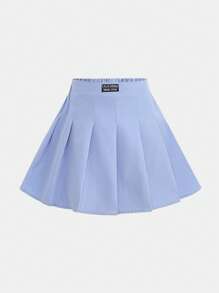 Tween Girl Casual Solid Color Polo Collar Crop Top & Pleated Skirt Co-Ord Set - Blue - View 10