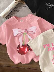 SHEIN Leap Crew Tween Girls Casual Simple Cartoon Pattern 3-Piece T-Shirts, Suitable For Summer - Multicolor - View 3