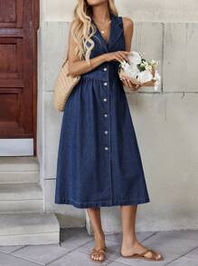 EMERY ROSE Women's Casual, Sleeveless, Blue Sleeveless Sleeveless Denim Dress Summer Dress - Dark Wash - View 6