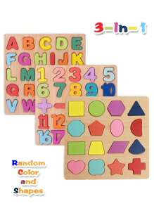 MINKOJA 三合一木制幼儿拼图 - 字母、数字和形状拼图板 | 适合 3 岁以上儿童的益智学习玩具，木制拼图玩具，儿童木制玩具，益智益智游戏 - 彩色 - 查看 11