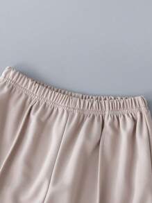 SHEIN Explorewe Bộ đồ hai mảnh thiết kế sọc 3D màu trơn thời trang Tween Boy - Màu be - Xem 7