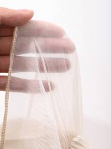 DAZY 纯色荷叶边褶饰网眼覆盖抹胸外出上衣、荷叶边、短款上衣 女士 - 杏色 - 查看 6