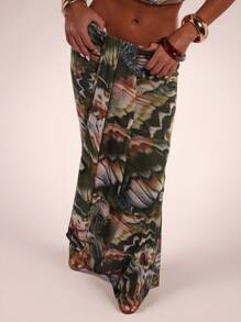 SHEIN BAE Gonna a stampa con motivo sirena all-over alla moda per vacanze delle donne