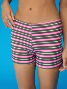 COUREZ Gestreifter Triangel-Bikini-Oberteil mit Boxer-Slip Bikinihose / Sommer Outfit für Frauen Urlaubs Bademode Y2K Vintage - Verschiedenfarbig - Übersicht 7