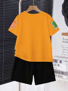Set de 2 piezas Ropa informal minimalista de manga corta y cuello redondo para chicos adolescentes, adecuado para el verano